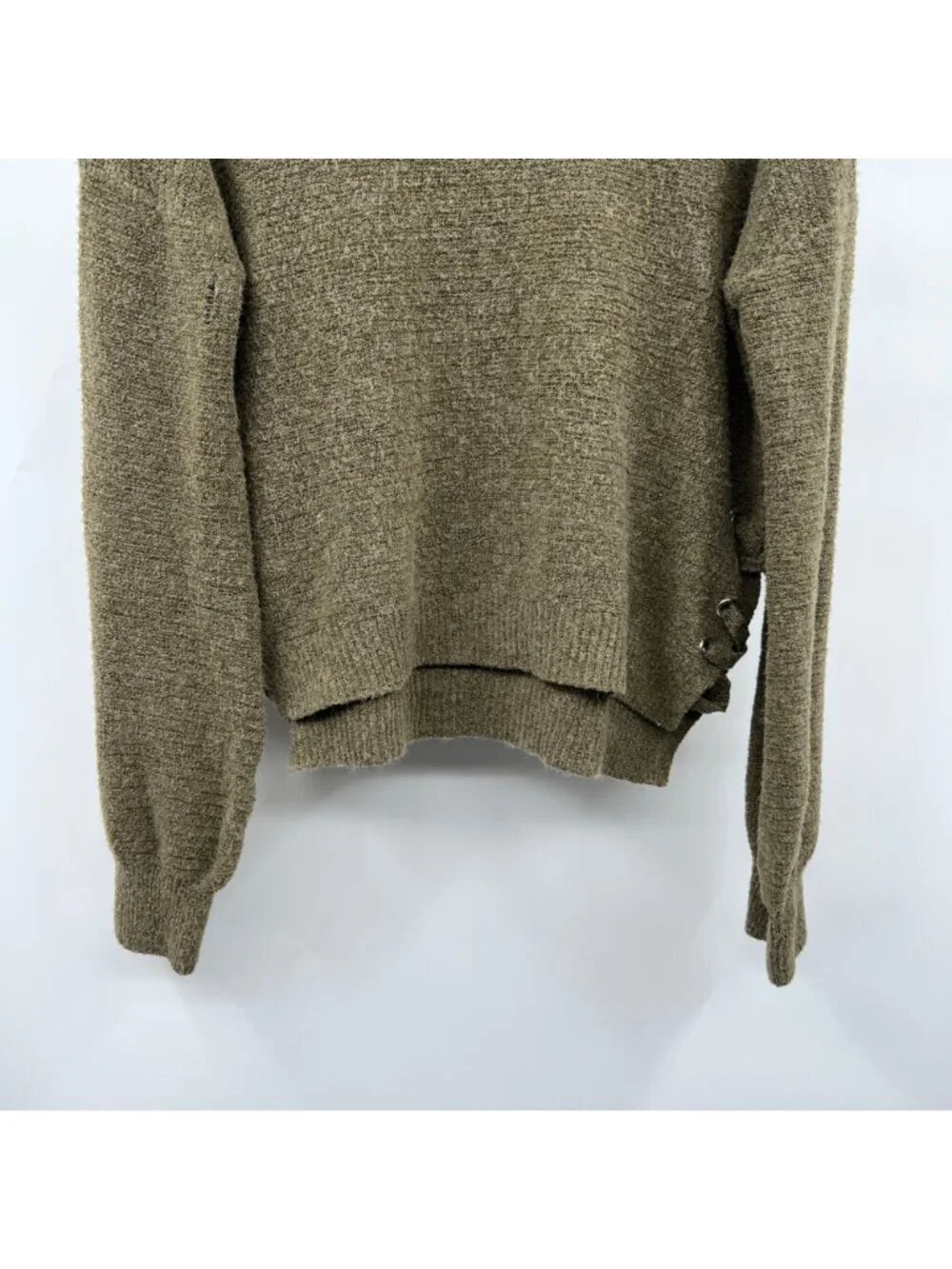 SO Womens Cropped Knit Sweater Lace Up Sides Olive Green Size Small